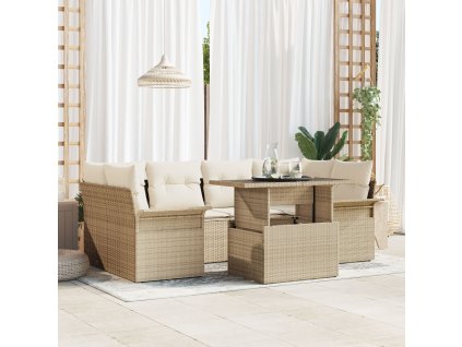 Sada zahradních pohovek s polštářem 7 pcs Béžová polyratan
