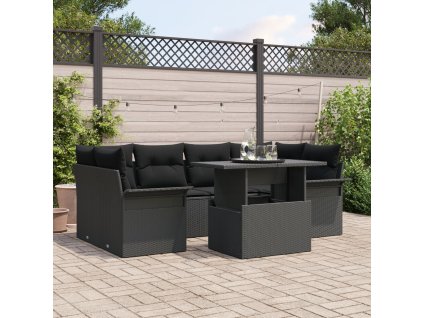 Sada zahradních pohovek s polštářem 7 pcs Černá Poly ratan