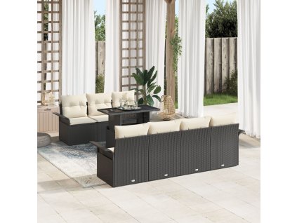 Sada zahradních pohovek s polštářem 8 pcs Černá polyratan