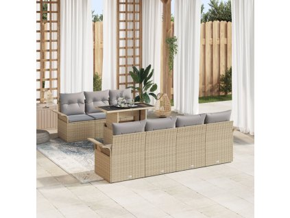 Sada zahradních pohovek s polštářem 8 pcs Béžová polyratan