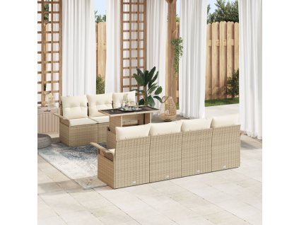 Sada zahradních pohovek s polštářem 8 pcs Béžová polyratan