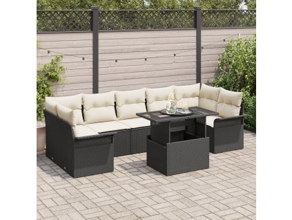 Sada zahradních pohovek s polštářem 8 pcs Černá Poly ratan