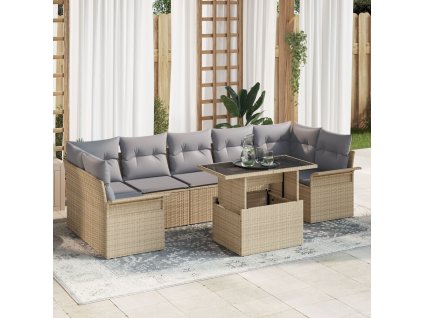 Sada zahradních pohovek s polštářem 8 pcs Béžová Poly ratan