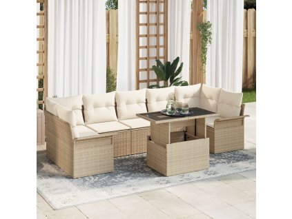 Sada zahradních pohovek s polštářem 8 pcs Béžová polyratan