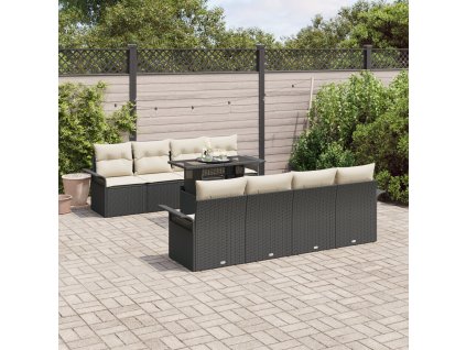 Sada zahradních pohovek s polštářem 9 pcs Černá Poly ratan