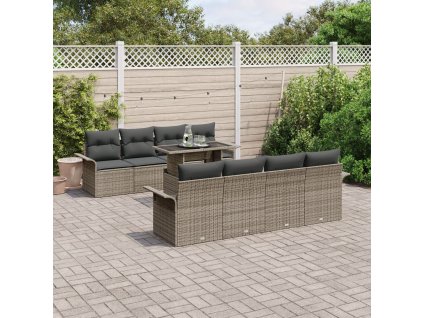 Sada zahradních pohovek s polštářem 9 pcs Šedá polyratan