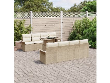 Sada zahradních pohovek s polštářem 9 pcs Béžová polyratan
