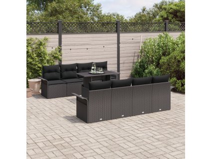 Sada zahradních pohovek s polštářem 9 pcs Černá polyratan