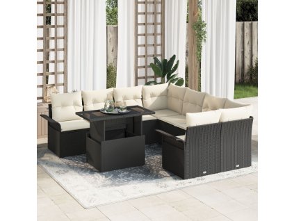 Sada zahradních pohovek s polštářem 9 pcs Černá Poly ratan