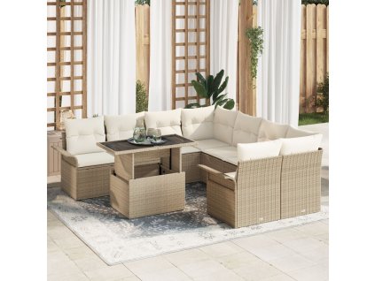 Sada zahradních pohovek s polštářem 9 pcs Béžová Poly ratan