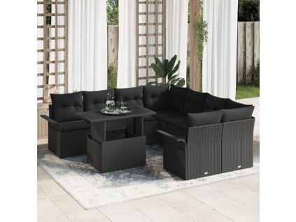 Sada zahradních pohovek s polštářem 9 pcs Černá Poly ratan