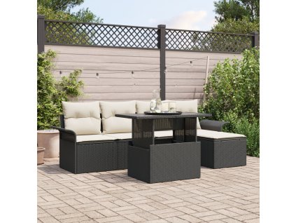 Sada zahradních pohovek s polštářem 6 pcs Černá polyratan