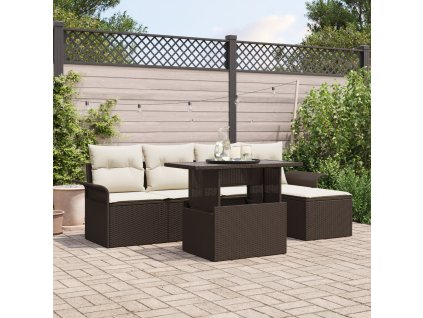 Sada zahradních pohovek s polštářem 6 pcs Hnědá polyratan