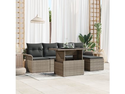 Sada zahradních pohovek s polštářem 6 pcs Šedá polyratan