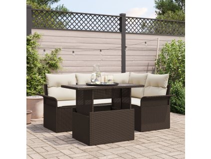 Sada zahradních pohovek s polštářem 5 pcs Hnědá Poly ratan