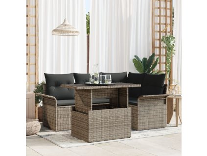 Sada zahradních pohovek s polštářem 5 pcs Šedá Poly ratan