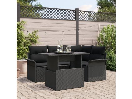 Sada zahradních pohovek s polštářem 5 pcs Černá Poly ratan