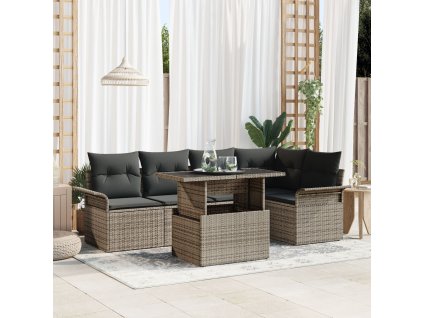 Sada zahradních pohovek s polštářem 6 pcs Šedá polyratan