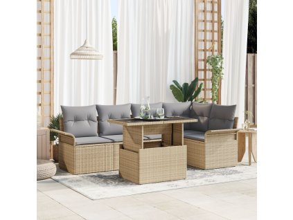 Sada zahradních pohovek s polštářem 6 pcs Béžová polyratan