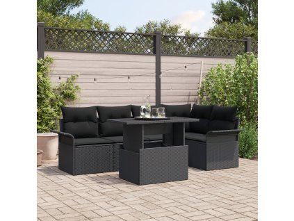 Sada zahradních pohovek s polštářem 6 pcs Černá polyratan