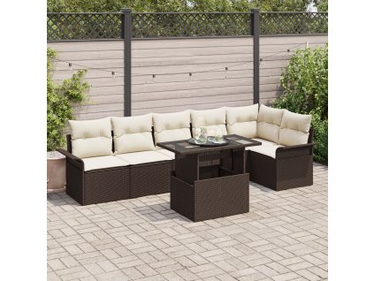 Sada zahradních pohovek s polštářem 7 pcs Hnědá Poly ratan