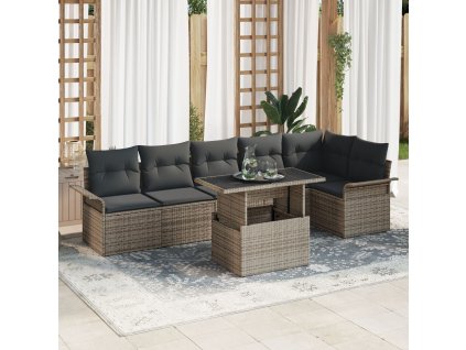 Sada zahradních pohovek s polštářem 7 pcs Šedá Poly ratan