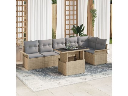 Sada zahradních pohovek s polštářem 7 pcs Béžová polyratan