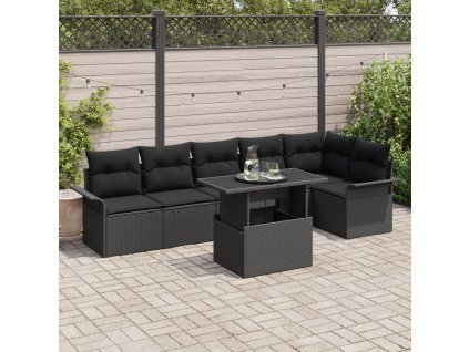 Sada zahradních pohovek s polštářem 7 pcs Černá Poly ratan