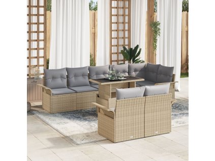 Sada zahradních pohovek s polštářem 9 pcs Béžová Poly ratan