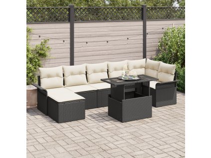 Sada zahradních pohovek s polštářem 8 pcs Černá Poly ratan