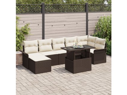 Sada zahradních pohovek s polštářem 8 pcs Hnědá Poly ratan