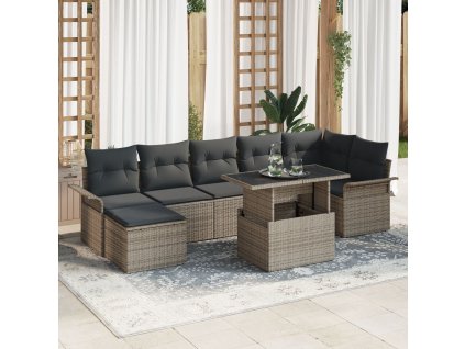 Sada zahradních pohovek s polštářem 8 pcs Šedá Poly ratan