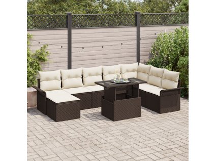 Sada zahradních pohovek s polštářem 9 pcs Hnědá Poly ratan