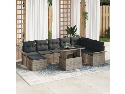 Sada zahradních pohovek s polštářem 9 pcs Šedá Poly ratan