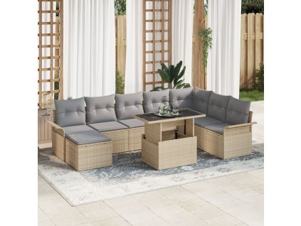 Sada zahradních pohovek s polštářem 9 pcs Béžová Poly ratan