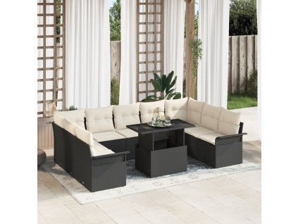 Sada zahradních pohovek s polštářem 10 pcs Černá Poly ratan