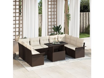 Sada zahradních pohovek s polštářem 10 pcs Hnědá Poly ratan