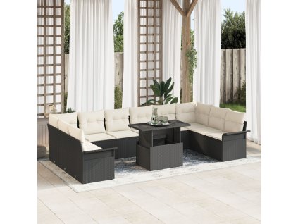 Sada zahradních pohovek s polštářem 11 pcs Černá Poly ratan