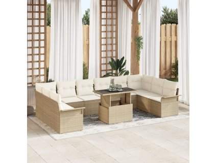 Sada zahradních pohovek s polštářem 11 pcs Béžová Poly ratan