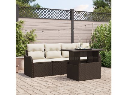 Sada zahradních pohovek s polštářem 5 pcs Hnědá Poly ratan