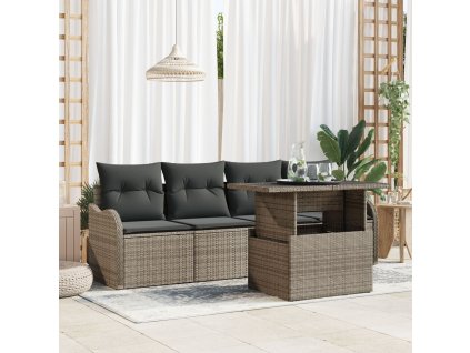 Sada zahradních pohovek s polštářem 5 pcs Šedá Poly ratan