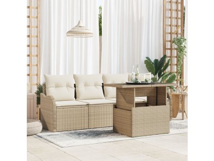 Sada zahradních pohovek s polštářem 5 pcs Béžová Poly ratan