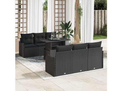 Sada zahradních pohovek s polštářem 7 pcs Černá Poly ratan