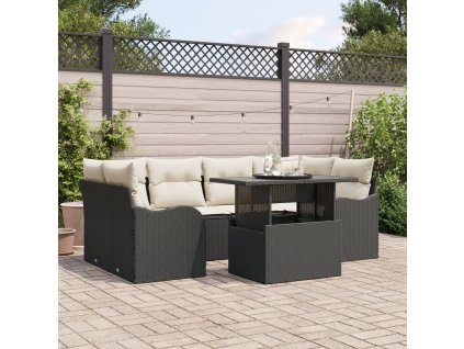 Sada zahradních pohovek s polštářem 7 pcs Černá Poly ratan