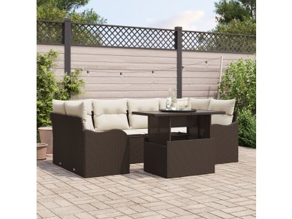 Sada zahradních pohovek s polštářem 7 pcs Hnědá Poly ratan