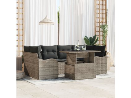 Sada zahradních pohovek s polštářem 7 pcs Šedá Poly ratan