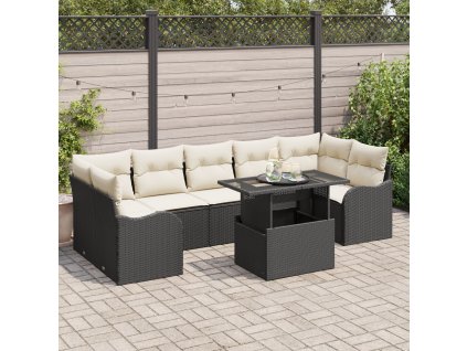 Sada zahradních pohovek s polštářem 8 pcs Černá Poly ratan