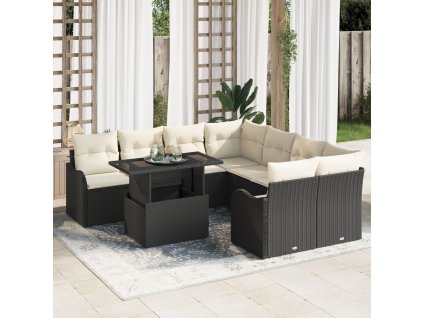 Sada zahradních pohovek s polštářem 9 pcs Černá Poly ratan