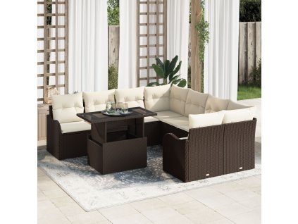 Sada zahradních pohovek s polštářem 9 pcs Hnědá Poly ratan