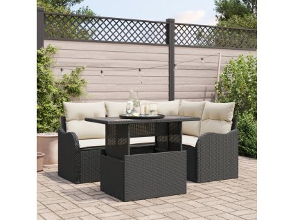 Sada zahradních pohovek s polštářem 5 pcs Černá Poly ratan